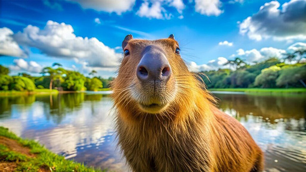 hình nền Capybara cute với biểu cảm ngây ngô