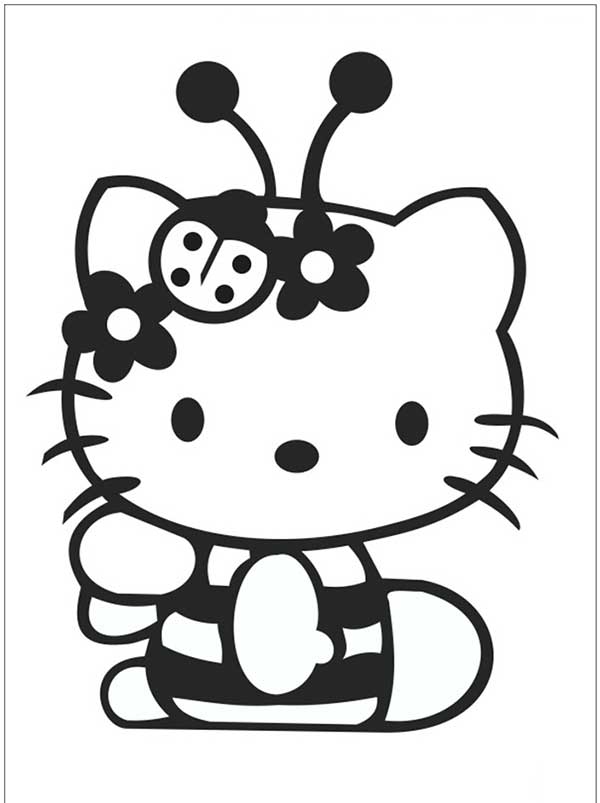 In ngay hình tô màu Hello Kitty hóa thân con ong