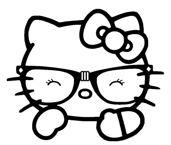 Ảnh tô màu mặt Hello Kitty đeo kính đang cười