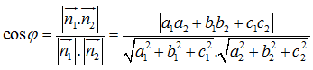 Công thức tính góc giữa 2 mặt phẳng 2