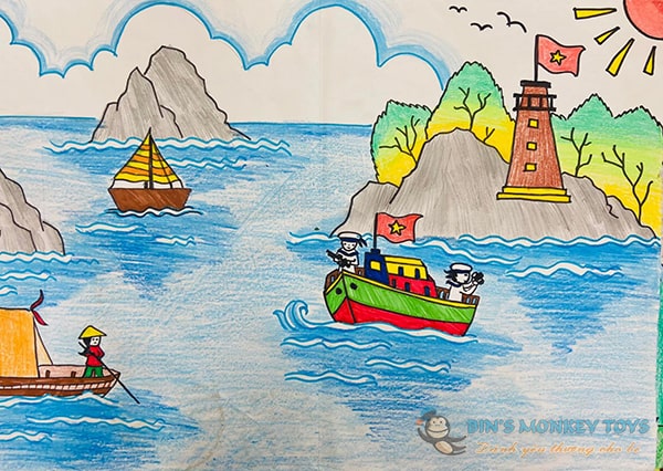 Hướng dẫn cách vẽ tranh phong cảnh biển đơn giản của học sinh