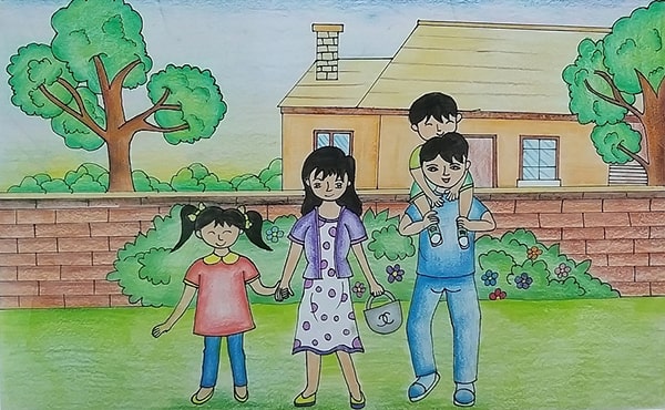 Tranh vẽ gia đình 4 người 3