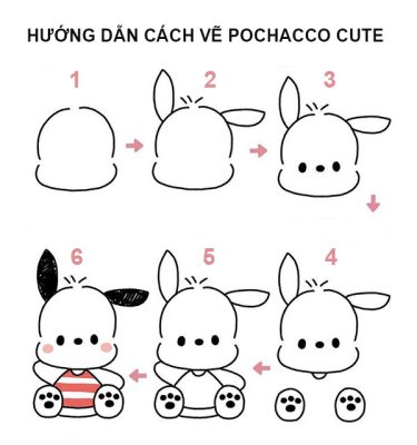 cách vẽ Pochacco cute, cách vẽ Pochacco đơn giản